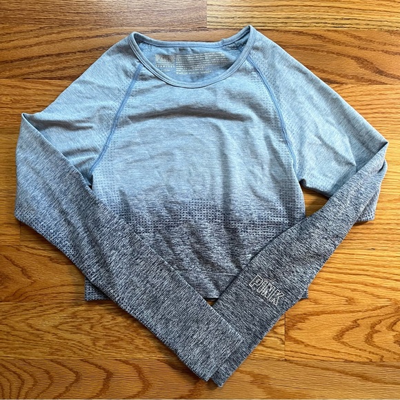 Victoria’s Secret PINK blue gray ombre seamless crop top size medium - Picture 1 of 3